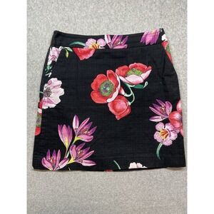 Ann Taylor Skirt Womens Size Small Petite Black Pink Flowers Casual Work‎